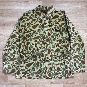 Vintage 60s 70s Caliber Duck Camo Hunting Shirt Jacket Camouflage Mens Sz Large